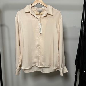 New Crescent Satin Button Down Shirt, Small